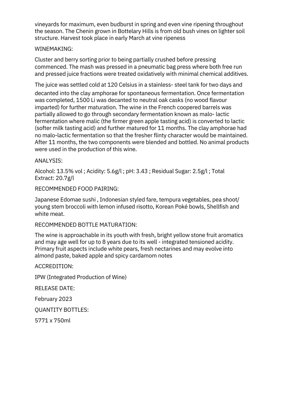 2022 Chenin Blanc Fermented in Clay Catherine Marshall Wines